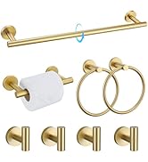 TQKAG 8-Pieces Bathroom Hardware Set Brushed Gold SUS304 Stainless Steel Bath Towel Bar Set 23.6 ...