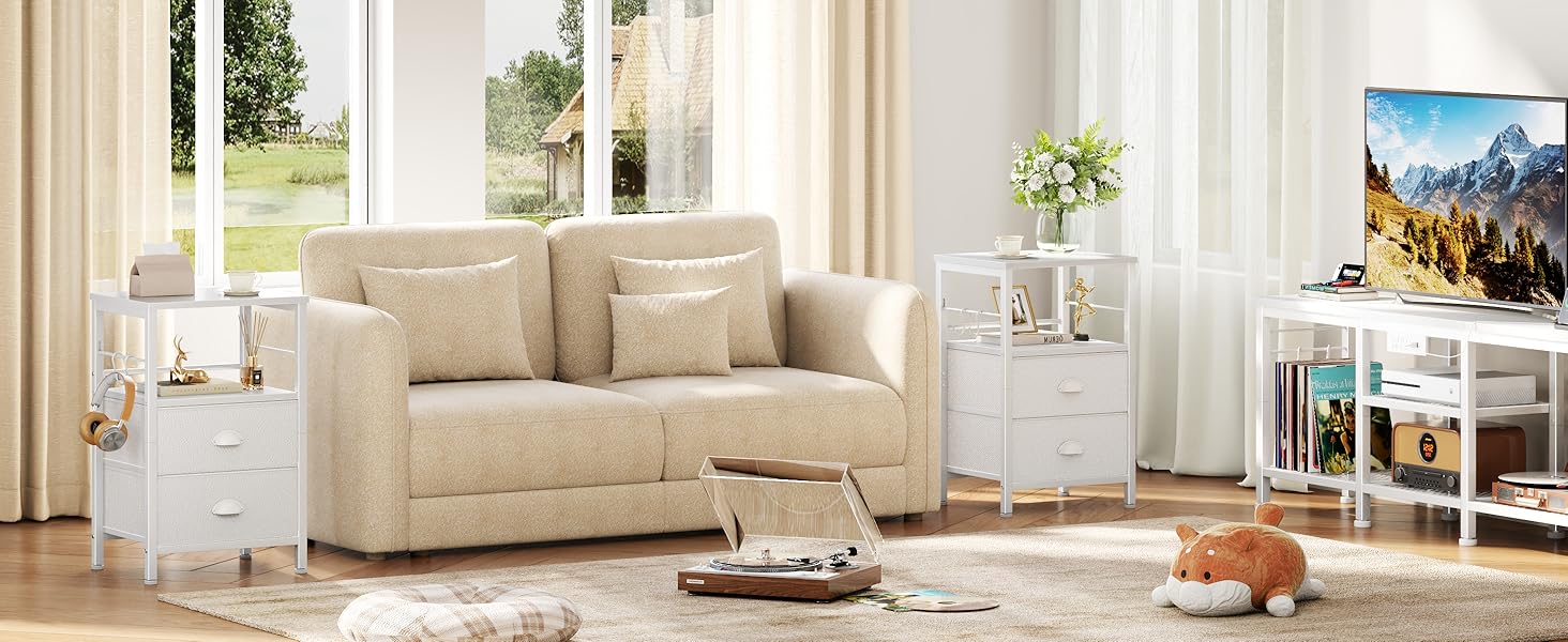 Nightstand with Fabric Drawers and Open Shelf
