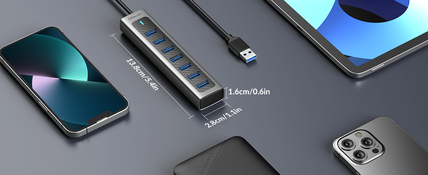 gigimundo gm7u 7 ports usb 3.0 hub with usb c power port for pc laptop mac-07