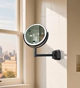 Auxmir No Drilling Wall Mounted Lighted Makeup Mirror, 7" 1X/30X Double Sided Magnifying Mirror w...