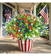 Hananona 12 Pcs Artificial Flowers Outdoor, Faux Artificial Plants UV Resistant Plastic Patriotic...