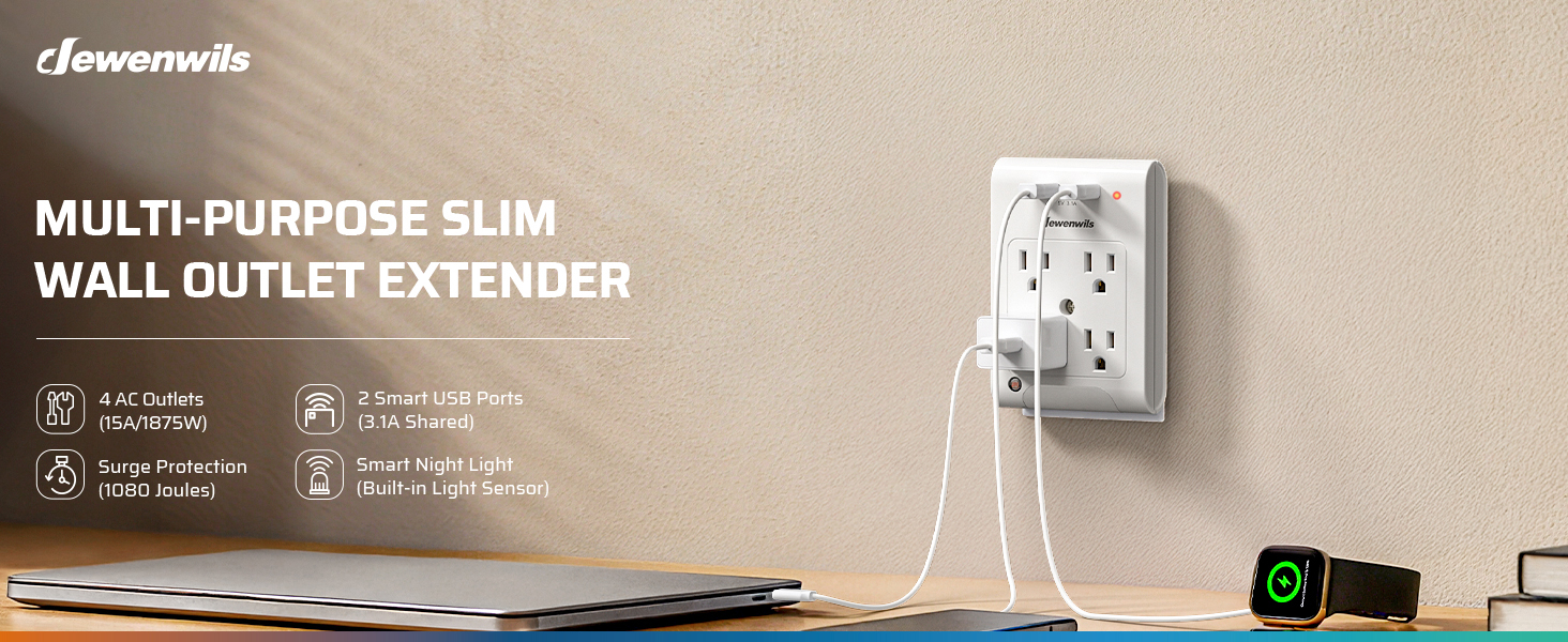 DEWENWILS Multi-Purpose Slim Wall Outlet Extender