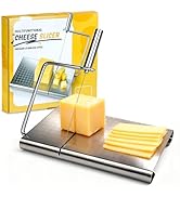 Cheese Slicer for Block Cheese, Adjustable Wire Cheese Cutter Board with Measuring Grid, Stainles...