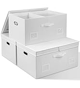 Graciadeco 75 Quarts Extra Large Decorative Storage Bins with Lids, 3 Packs White Collapsible Sto...