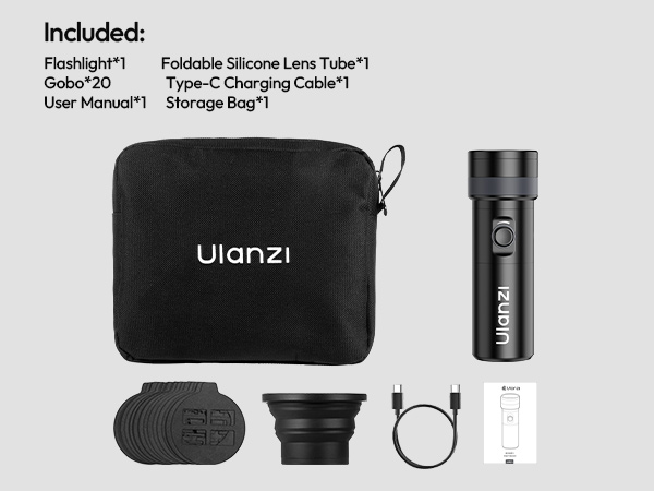 Ulanzi LM01 spotlight for photography kit with Foldable Silicone Lens Tube, Gobo, Cable &amp; Carry bag