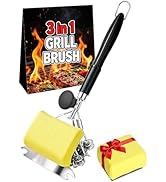 Magnetic 3-in-1 Grill Brush with Power Press Handle &amp; Lock - 18" Detachable BBQ Cleaner for Heavy...