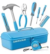 Hi-Spec 17pc Blue Beginner Tool Kit Set &amp; Metal Box. Complete Real Hand Tools for DIY Starters &amp; ...