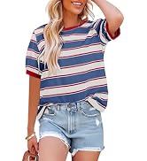 Dokotoo Womens Summer Tops 2026 Striped Color Block Short Sleeve Fashion T-Shirts Crewneck Casual...