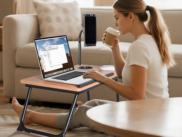 Laptop Desk for Bed Couch, Adjustable Foldable Bed Table with Cup Holder for Working in Floor