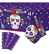 Wiooffen 3 Pieces Day of The Dead Tablecloth Dia De Los Muertos Tablecover Sugar Skull Colorful M...