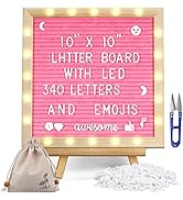 Pink Felt Letter Board with Lights, Built-in LED Lights -Message Board Adjustable Stand, 340 Lett...