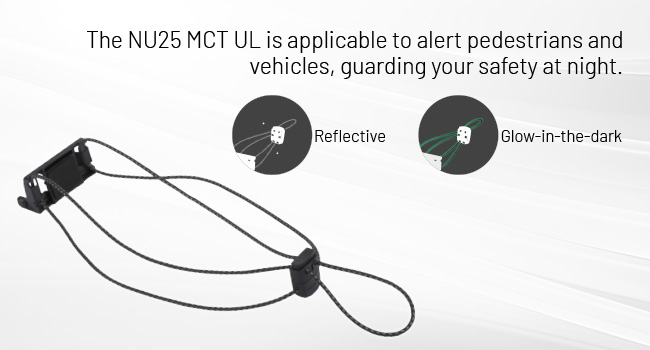 The NU25 MCT UL and two graphics showing its both reflective and can glow in the dark.
