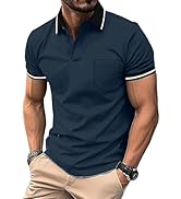 ZITY Mens Polo Shirts Casual Short Sleeve Athletic T-Shirts Classic Contrast Collar Shirt with Po...