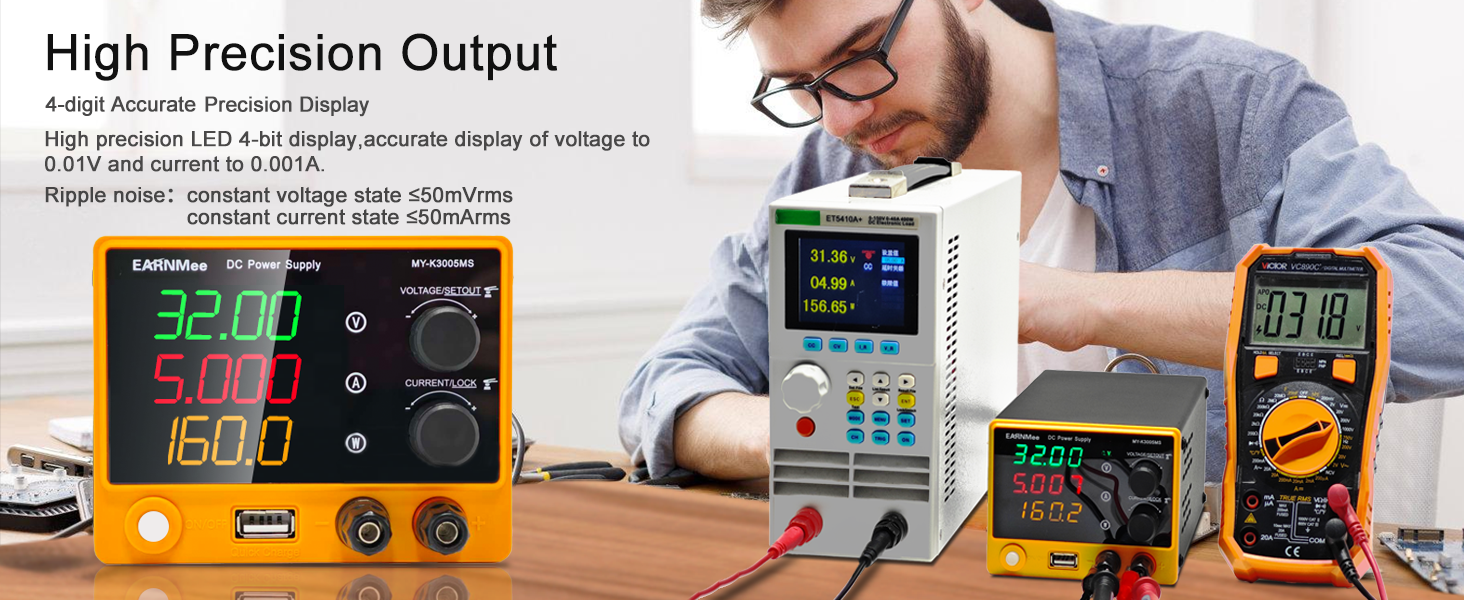 30V 5A Adjustable DC Regulated Lab Bench Power Supply with 4-Digit LED Display