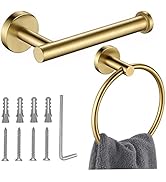Gold Toilet Paper Holder, Towel Ring Set 2 Pieces Hand Towel Holder for Bathroom Hardware Accesso...