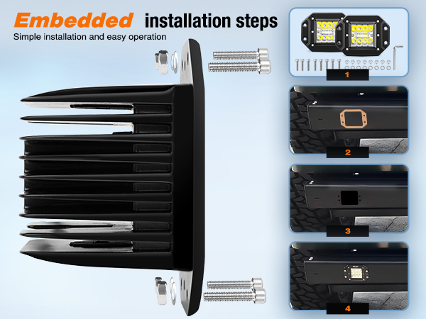 2PCS 42W Flush Mount LED Pods Spot Flood Combo Beam Driving Light Grill Mount Light