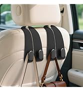 Fitnice Car Seat Headrest Hooks - 2 Pack Universal Car Purse Hook, Leather Car Bag Purse Holder w...