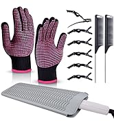MORGLES Heat Gloves for Hair Styling, 2Pcs Professional Heat Resistant Gloves Silicone Heat Mat 6...