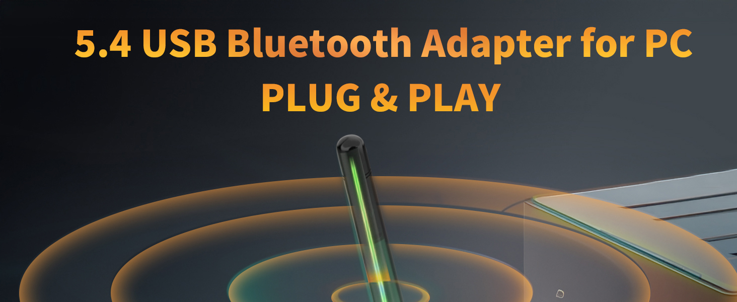 USB Bluetooth 5.4 Adapter for Desktop PC: Long Range Wireless Dongle with 5dBi Antenna Plug & Play