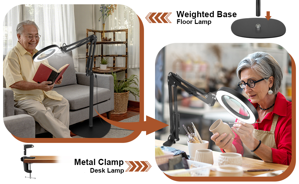 magnifying floor lamp and Clamp lamp