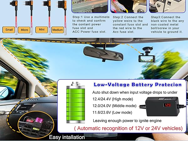 Dashcam Voltage Reduction Cable