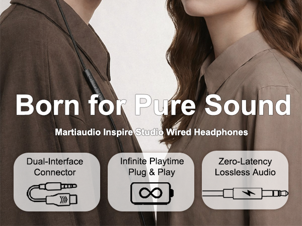 MartiAudio headphones showing universal compatibility with USB-C and 3.5mm audio jacks.