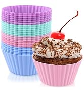 24 Pack Silicone Baking Cups Round Reusable Nonstick Cupcake Liners Food Grade BPA Free Multicolo...