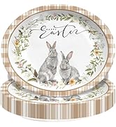 CMUSKO Easter Oval Paper Plates-50Pcs Vintage Bunny Disposable Dinner Plates,Spring Floral Rabbit...