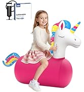 JOSEN Bouncy Hopper Giant Unicorn Ride On Toys, Inflatable Bouncing Animal Hopper with Hand Pump,...