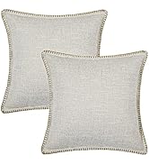 decorUhome Decorative Outdoor Throw Pillow Covers 18x18 Set of 2, Square Linen Farmhouse Pillow C...