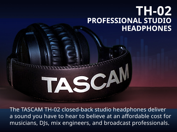 The TH-02B showing the TASCAM logo on the headband