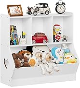 Lerliuo Kids White Toy Storage Organizer, Children Small Bookcase and Bookshelf, Toddler 4 Cubby ...