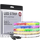 BTF-LIGHTING FCOB COB LED Strip IP66 Piexl IC RGBCCT 16.4FT 840LED/m DC24V 28IC/m Flexible High D...