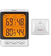 TempPro Indoor Outdoor Thermometer Wireless, 500 ft Outside Thermometer with Cold-Resistant Senso...