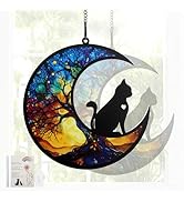 GLIDESMOOTH Cat Memorial Gifts, Life Tree Design Cat Angel Memorial Suncatcher with Sympathy Card...