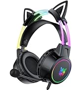 Lightweight Gaming Headsets with Removable Cat Ears,Gradient RGB Light, Wired Over- Ear Headphone...