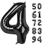 4 Balloon, Black Number Balloon 40 Inch, 4th Gold and Black Party Decorations, Four Large Numbers...
