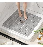 HITSLAM Non Slip Shower Stall Mat with Center Drain Hole, Diamond Textured PVC Bath Mat for Insid...