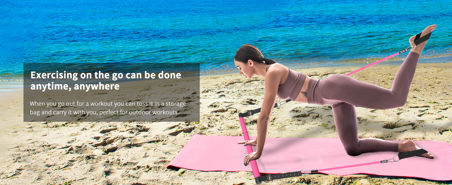 pilates bar with resistance bands ,pilates reformer board, at home workout equipment women