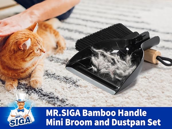 MR.SIGA Bamboo Handle Mini Broom and Dustpan Set