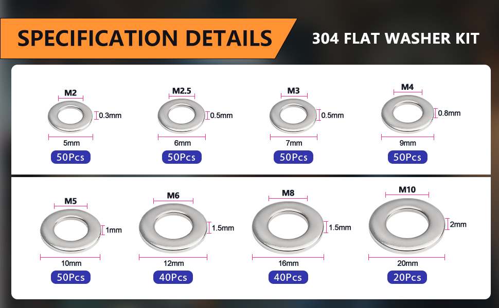 M2-M10 304 FLAT WASHER KIT