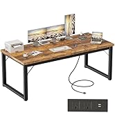 Mericonia 63 Inch Large Computer Desk with Power Outlets, 1.2" Thick Heavy Duty Industrial Office...