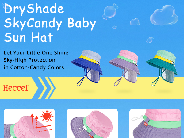 HECCEI Baby Sun Hat with Neck Flap DryShade SkyCandy UPF 50+ Infant Beach Hat