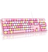 MOFII Computer Keyboard Wired,Round Key Retro Typewriter Keyboard Full Size | USB Plug and Play, ...