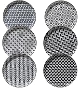 LEHAHA Ceramic Dinner Plates Set of 6, Porcelain Black and White 8-inch Dessert/Salad Plates, Cut...