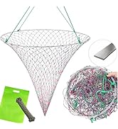 32in x 37in Folded Bridge and Pier Fishing Net, More Coarse Soft Steel Hoop, Colourful Dual-Line ...