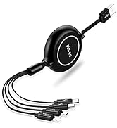 SIQIWO Multi Charging Cable 4 in 1 3A 2.9FT, Universal One-Way Retractable USB Charger Cord Adapt...