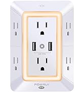 Multi Plug Outlet, Surge Protector, POWRUI 6-Outlet Extender with 2 USB Charging Ports (2.4A Tota...