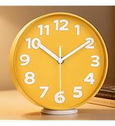 45MinST 8-Inch Yellow Modern Wall Clock – Silent Non-Ticking, 3D Large Numbers, Accurate Timekeep...