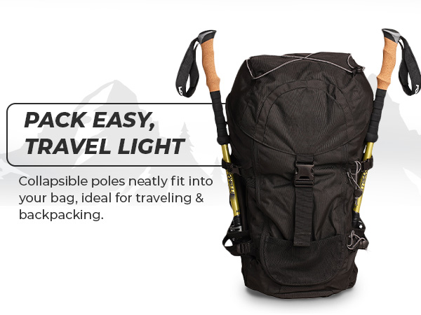collapsible trekking poles compact hiking gear lightweight walking travel backpacking equipment